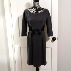 🖤VTG Milly🖤 - Gray/Black Italian Wool & Silk Bow/Waist Dress